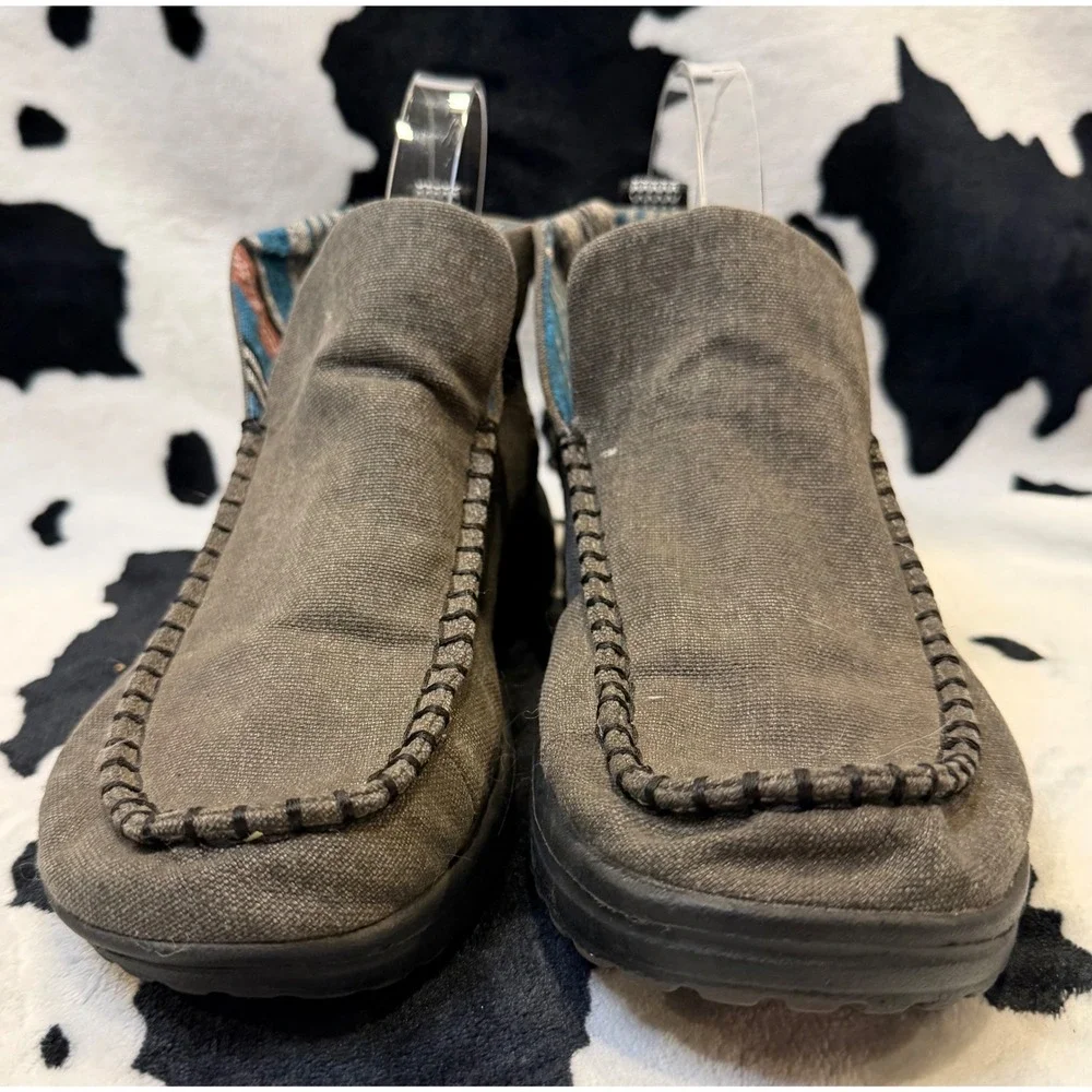 Hey Dude Wendy Rise Grey Canvas Southwestern Boho Slip On Platform Boots Women 7